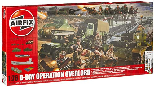 Airfix Diorama Model Building Kits - D-Day Operation Overlord Miniature Craft Kit, 1/72 Scale Plastic Model Kits for Adults, Incl. Boat Models, Tanks, Diorama Base & Figures - Military Gifts for Men