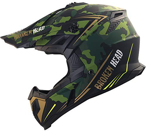 Broken Head Squadron Rebelution Motocross-Helm - Motorrad-Helm Für MX, Sumo und Quad - Camouflage Grün-Gold - Größe XXL (63-64 cm)