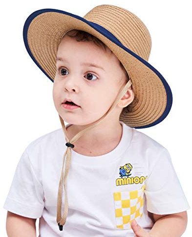 Magracy Sombrero de paja para niños y niños, sombrero de verano con protección solar, sombrero de playa plegable, caqui, 6-12 Meses