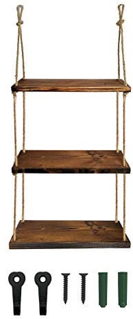 KOLYMAX Hanging Shelves for Wall Rope Hanging Plant Shelf Rustic Wood Floating Shelf for Bathroom Bedroom Farmhouse Home Décor