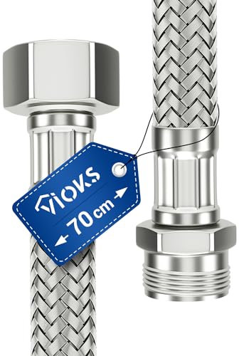 VIOKS Flexschlauch 1/2 Zoll (19,3mm) AG x ÜM 70 cm & Flexschlauch Armatur Anschlussschlauch Trinkwasserschlauch Verbindungsschlauch Schlauch für Küchenarmatur WC Spülkasten Wasserhahn Waschtisch Bad