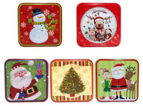 Toyvian 5 Stück Weihnachten Keksdose mit Deckel Metalldose Quadrat Blechdose Weihnachtsdose Plätzchendose Geschenkdose Teedose für Weihnachten Party Favor (Zufälliges Muster)