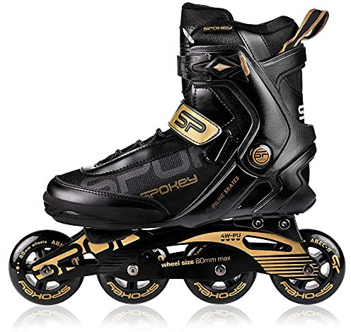 Spokey Prime PRO Inline Skates für Erwachsene bis max. Gewicht 100 kg| Alu-Schienen, Kugellager ABEC-9 Carbon, PU Rolle 82 A, Rollengröße: Ø 80 mm, anatomische Innensohle, Heelock