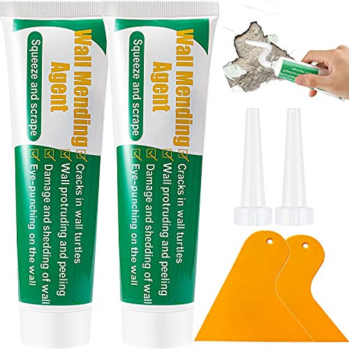2PC 100g Wall Repair Cream, Safemend Wall Mending Agent with Scraper and Pointed Nozzle, Weatherproof Wall Filler Set Repairing Crack, Nail Holes, Peeling, Graffiti, Stains, Scraping
