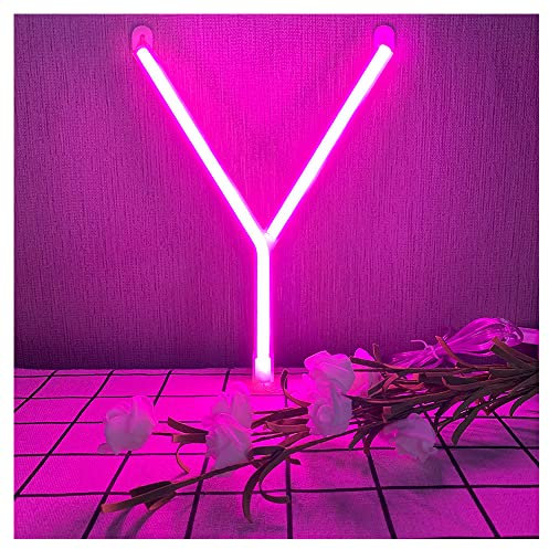 ENUOLI Panneau néon LED Lettres Y Rose à piles/USB LED Lettres Néon Éclairage mural Décoration pour chambre de fille Anniversaire Mariage Fête d'anniversaire (Y)