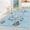 HomebyHome Kurzflor Kinderteppich für Jungen und Mädchen 160 x 230 cm Blau Pirat Design - Waschbarer Teppich Extra Weich und Antiallergen - Teppich für Kinderzimmer, Babyzimmer und Spielzimmer