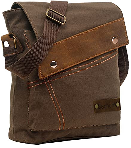 Sechunk Canvas Schultertaschen Crossbody Taschen Messenger Bags Geldbörse für Männer Frauen, Kaffee