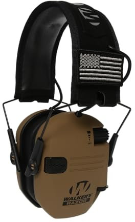 Walker's Razor - Orejeras electrónicas delgadas de perfil ultra bajo, diseño compacto, rango ajustable, protección auditiva, color marrón batalla - Serie Patriot