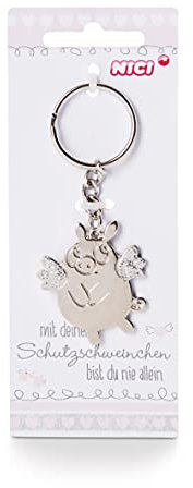 NICI 46051 Schlüsselanhänger Schutzschweinchen aus Metall 4 cm – Schweinchen Kuscheltieranhänger mit Schlüsselring für Schlüsselband, Schlüsselbund, Schlüsselhalter & Schlüsselkette, Silber