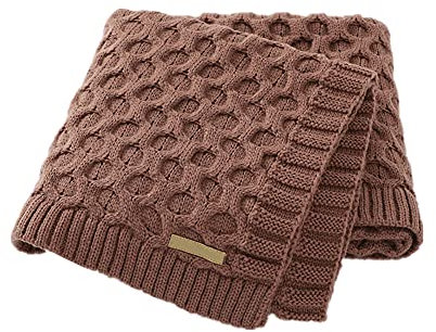 Surwin Strickdecke Babydecke Kuscheldecke Baumwolle, Mädchen und Jungen Babys Gestrickt Kinderdecke Freien Krabbeldecke Perfekt für Kinderwagen Babybett (80x100cm,Braun)