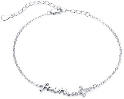 Waysles Damen Armband Kreuz 925 Sterling Silber Verstellbare Glaube Kreuz Armband Religiöse Schmuck Armkettchen Geschenke für Frauen Mädchen Kinder