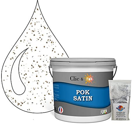 POK PAILLETTE : Peinture de Finition Acrylique Effet Pailleté Murs Intérieurs 5L - Blanc
