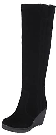 LLDG Damen Overknee Stiefel mode Wildleder Schneestiefel Plüsch Faltbare Kniehohe Langschaft Schlupfstiefel mit Keilabsatz übers Knie Warme Gefüttert Winterstiefel Knöchel Stiefel, Schwarz, 40 EU