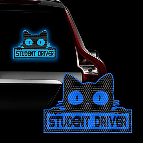 Leniutor Cat New Driver Sticker for Cars, High Intensity Reflective Car Decal Waterproof Vinyl Warning Safety Sign for Bumper Car Window Rookie Student Driver Decals 7.2 inch x 4.9 inch (1PCS, Blue)
