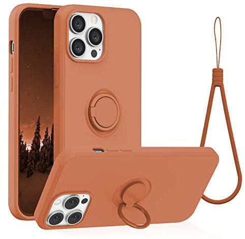 Abitku Compatible with iPhone 13 Pro Max Case, Silicone with 360°Ring Kickstand Holder (Support Magnetic Car Mount) Microfiber Cloth Fully Coverage Designed for iPhone 13 Pro Max 6.7 inch 2021(Orange)