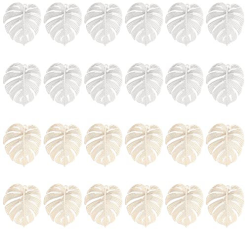 OLYCRAFT 24 Stück Monstera Blatt Anhänger Gold und Silber Messing Anhänger Monstera Blatt Charms mit Loch Für Armband Halskette Ohrringe Schmuckherstellung