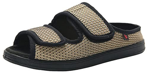 ZHENSI Chaussons pour Diabétiques pour Hommes Et Femmes Extra Larges Réglables Pieds Gonflés Chaussures Bout Ouvert Respirant Antidérapant,Marron,44 EU