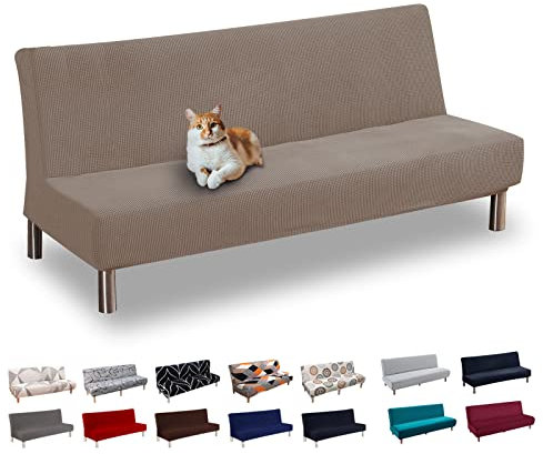 Lydevo Sofabezug ohne Armlehnen 3 Sitzer Sofabettüberzug Stretch Armlehne Sofabettüberzug Sofabezug Armlos Clic Clac Elastisch Couchbezug Futon für Klappcouch ohne Armlehnen,Jacquard#Kamel