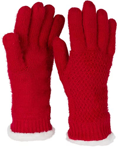 styleBREAKER Damen warme Winter Handschuhe mit Reiskorn Muster und Fleece, Thermo Strickhandschuhe, Fingerhandschuhe 09010040, Farbe:Rot