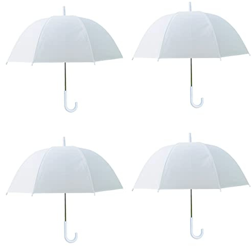 Gadgetking White Umbrella 4 Pack Dome Bubble Ladies Bridal Walking Rain Brolly Wedding Bride Bridesmaid Hook Crook Handle Birdcage Parasol Guest Fashion Decoration Prop