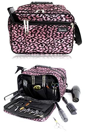 Kassaki Pro Hairdressing Bag Barber Tool Carry Bag Hair Equipment Salon Storage Travel Bag Pink Leopard