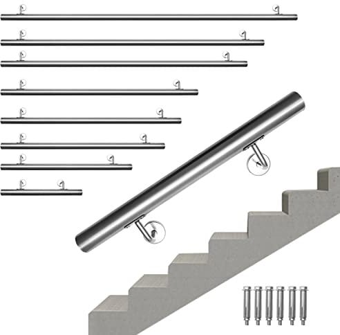 Jopassy Handlauf Edelstahl Geländer,Treppenhandel, 80cm langer Handlauf,42mm, verwendet für Innen- und Außentreppen,inkl Wandhalterung und Endkappen