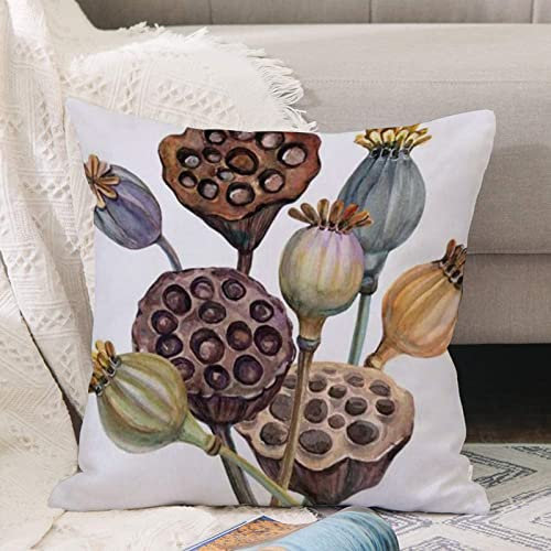 Kissenbezug 45x45 cm,Blumenstrauß Samen chinesische natürliche Opium Symbol Mohnblumen Pod ,Outdoor Kissen Kissenbezüge Kissenhülle Sofa Kissen dekokissen Zierkissen für Wohnzimmer Garten deko draußen