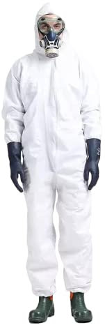 gardeNext ProTec MK 3 Schutz-Overall, Einweg Schutzanzug mit Kapuze, Wasserdichter Arbeitsoverall, Maleranzug zum Renovieren, Schutzkleidung Herren Damen, Weiß Größe L