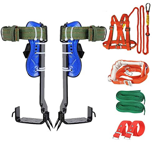 Scosao Adjustable Tree Climbing Spikes, Tree Climbing Gear Equipment with 5 Point Safe Harness Belt, Non-Slip Pedal for Outdoor Jungle Survival, Picking Fruit, Hunting Observation