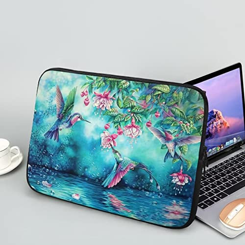 Showudesigns Housse en néoprène durable pour ordinateur portable de 17 - Motif colibri - Idéal pour les voyages et le travail - Motif fleurs bleues