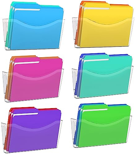 Kuntine.B 6 Stück transparenter Aktenhalter mit einer Tasche zum Aufhängen, Wand-Organizer, Wandhalterung, Post, Zeitschriften, Organizer für Büro und Zuhause