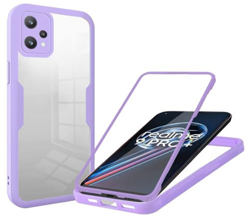 Haygdz Funda para Realme 9 Pro Plus 6.4, 360 Grados Antichoque Protección Carcasa Fundas con Protector de Camara Antigolpes Bumper Realme 9 Pro Plus (Morado)