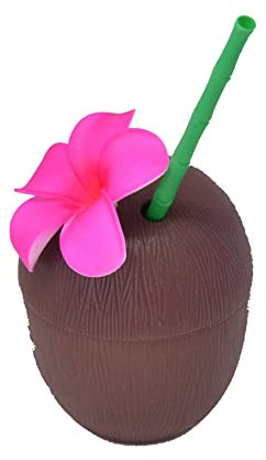 Z&H COCO 700ml - Vaso para beber, Taza de coco para piscina/playa, Vaso de plástico, Tapa, Base y Pajita.