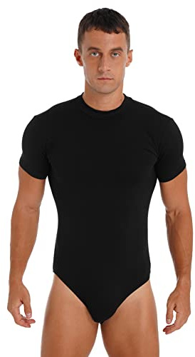 CHICTRY Body da Uomo Slim Fit Latino Americano Tuta Sportiva Cotone Triathlon Completa Intera Manica Corta Leotard Fitness Jumpsuit Bodysuit da Ginnastica Artistica Nero XXL