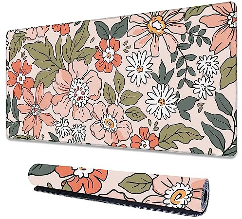 Uiaoiais Art Colorful Florals Extended Large Mouse Pad, Large Gaming Mouse Pad, Extended Big Desk Mat Keyboard Pad, Waterproof Non-Slip Desk Mat for Home Office and Gaming 35.4x15.7 Inch