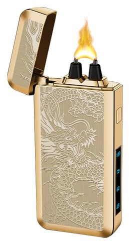 SKRFIRE Elektrisches Feuerzeug Winddicht Cool Flame elektrisch Feuerzeugs Arc Feuerzeug Kerzenfeuerzeug-mit LED Display Wiederaufladbares Feuerzeugs(Gold Drache)