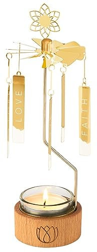 moses. Omm for You Teelicht-Karussell Lotus, Kerzenhalter aus Holz mit Teelichtglas, mit funkelnden Goldanhängern, in Einer Geschenkbox