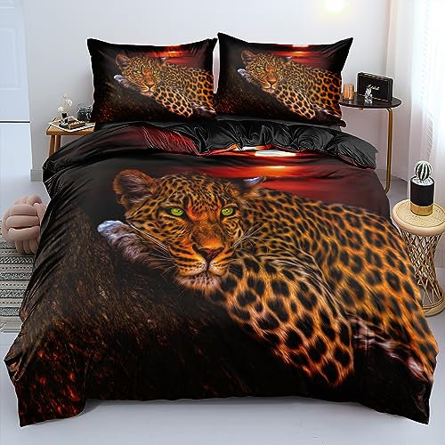 DXHOME 3D Bettwäsche Leopard Schwarz Tiermotiv Weiche Mikrofaser Atmungsaktiv Wende Bettwäsche Bettdeckenbezug Wendebettwäsche Bettbezug mit Reißverschluss + 1 Kissenbezug 80x80 cm