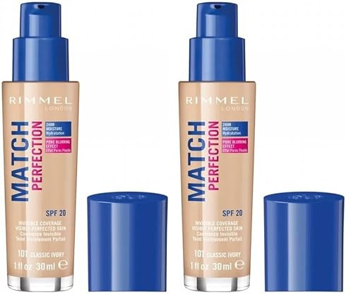 Rimmel - Fond de Teint Match Perfection - Couvrance Légère - Hydratation 24H - 101 Classic Ivory - 30ml (Lot de 2)