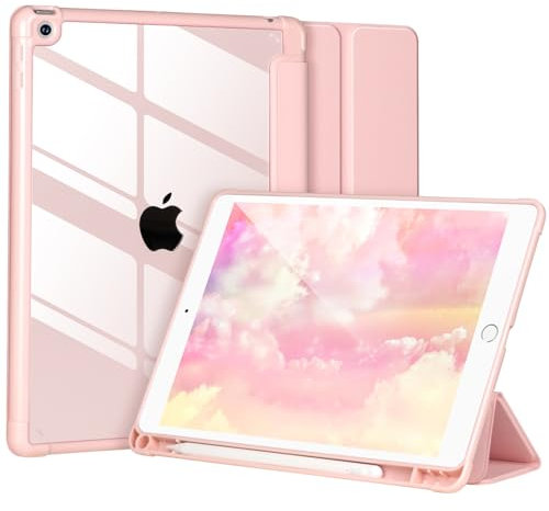 Hülle kompatibel mit iPad 9/8/7. Gen 10,2 Zoll 2019/2018/2017, Hülle für iPad 10,2 Zoll, stoßfeste Hartschale, transparente Abdeckung mit Stifthalter, automatische Wake/Sleep-Funktion,Rosa