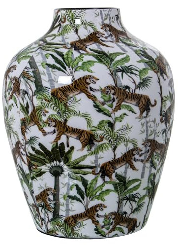 DRW Tischvase aus emailliertem Metall mit Tigern, Mehrfarbig, 21 x 21 x 28 cm