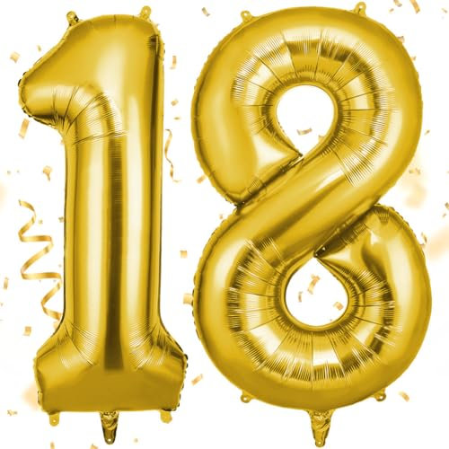 OFFCUP Zahlen Luftballon Gold, Folienballon Zahl 18/81, 40 Zoll Helium Ballons Geburtstagsdeko Mädchen Junge Kindergeburtstag Party Deko Ballon Zahl Deko zum Geburtstag Silvester Neujahr