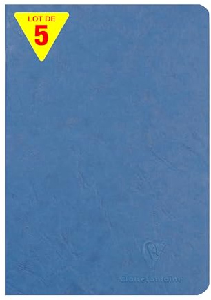 Clairefontaine 733104Cpack - Packung 5 Heft - Notizbuch geheftet, Age Bag, DIN A5 14,8x21 cm, 48 Blatt, blanko, 90g, Blau, 1 Pack
