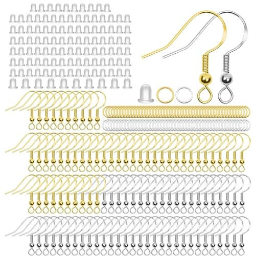 FCXQG 310 Pcs Ohrringe Basteln Ohrring Haken Ohrringe Selber Machen Set Basteln 925 Ohrringe Selber Machen Set Hypoallergene Ohrringe Selber Machen Set (Silber/Gold) Ohrringe Basteln
