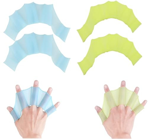Hezhou 2 paio Guanti da nuoto in silicone guanti da nuoto con dita palmate acquatici guanti da nuoto piscina Mezze Pinne Nuoto Piscina per donne uomini per allenamento di nuoto (Blu Verde)