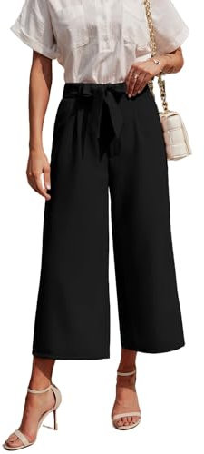 Zeagoo Hosen Damen Sommer Weite Bein Freizeithose High Waist Dehnbar Elegant Business Sommerhosen Gerade Geschnitt Anzughosen Palazzo Hose mit Gürtel Schwarz S
