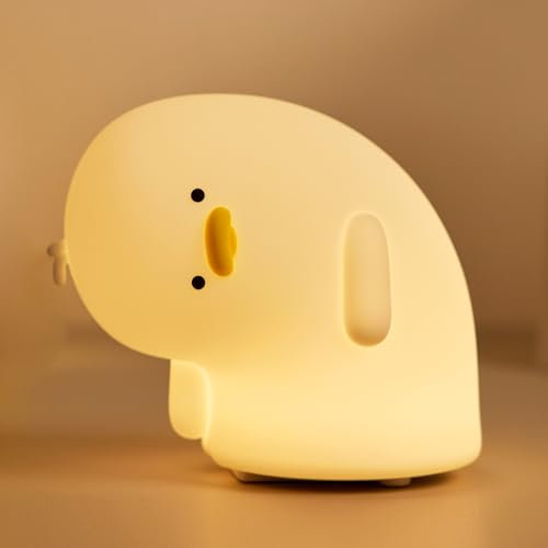 VTIGER Why Duck Night Light for Kids, Rechargeable LED Touch Lamp, Food Grade Silicone, 3 Dimmable Squishy Duck Night Lamp, Cute Nightlight for Nursery Baby Room Decor, Nice Gifts for Girls Boy