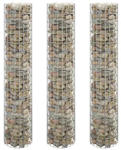 Gartenbeet, Blumenkästen,Garten-Hochbeete, Pflanzgefäße,Gabionen-Hochbeete 3 STK. Rund Verzinkter Stahl Ø30x150 cm Für Gärten, Außenbereiche, Balkone