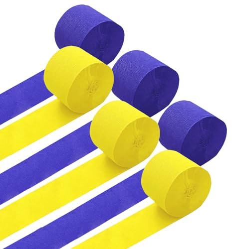 Ainmto 6 Rollen Marineblau/Gelb Krepppapier, Dekorationspapier, 4.5 cm x 25 m, für Geburtstag, Hochzeit