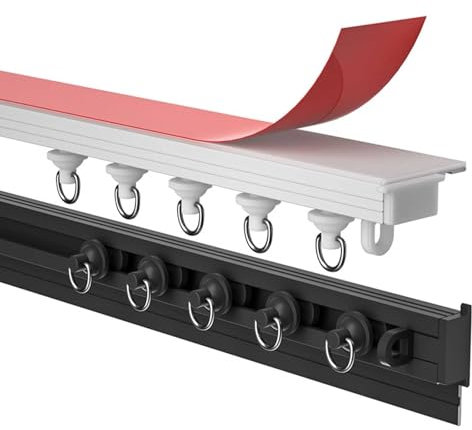 Selbstklebende Decken- Und Wandvorhangschiene 1-läufige Vorhangschiene Aluminium Vorhangschiene Schiebevorhangschienensystem, for Fenster Dusch Vorhänge Raumteiler(White,1.6m(5.2ft))